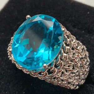 925 Silver ring with blue stone size 9.25